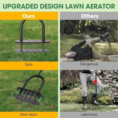 Miniatura 4 de Aireador de césped con diseño automático de limpieza de suciedad y hojas, 15 picos de hierro premontados, herramientas de aireación de césped