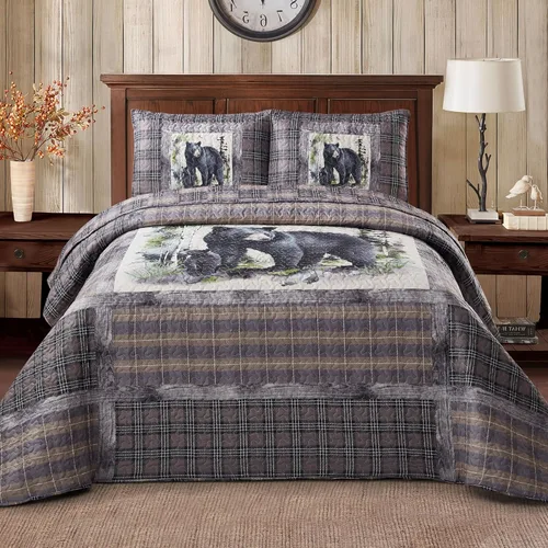 Miniatura 8 de Virah Bella Juego de ropa de cama King Lodge de 3 piezas, juego de edredón reversible rústico con fundas de almohada decorativas, panel familiar
