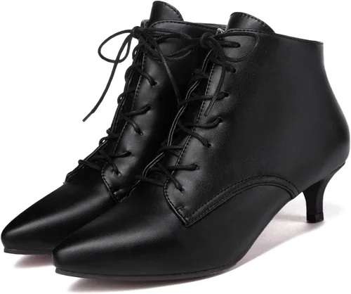 Miniatura 2 de SEIFIN Botines con cordones para mujer, tacón bajo y medio, con cremallera lateral, botines cortos con puntera puntiaguda