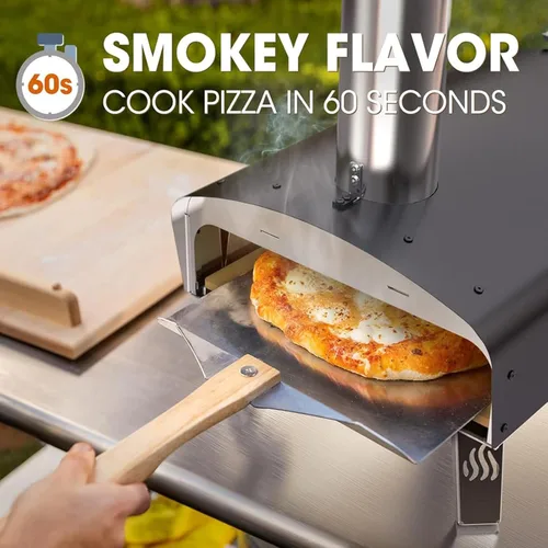 Miniatura 3 de Mimiuo Horno de pizza de pellets de madera para exteriores de 12 pulgadas, estufa de pizza de acero inoxidable resistente de 34.8 libras, pizza
