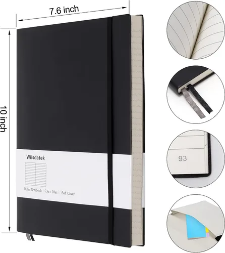 Miniatura 4 de Cuadernos B5 con rayas universitarias, paquete de 2 cuadernos grandes B5 con 376 páginas numeradas, papel rayado grueso de 3.53 oz/m², cubierta