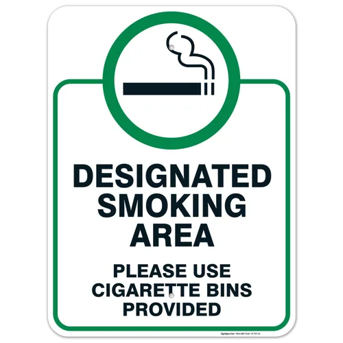Miniatura 10 de Letrero designado para zona de fumar, letrero con texto en inglés "Please Use Cigarrette Bins Sign", 10 x 14 pulgadas, libre de óxido, aluminio 040