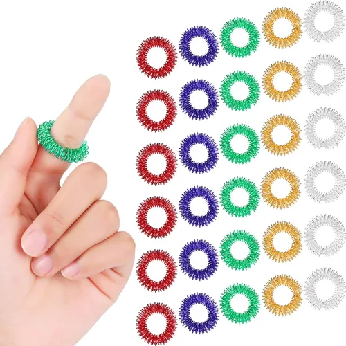Blulu Juego de 50 anillos de acupresión para aliviar la ansiedad con puntas sensoriales para los dedos, juego de acupresión para adolescentes, verde