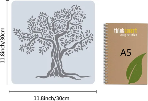 Miniatura 2 de GORGECRAFT Plantilla grande de árbol de la vida de 12 x 12 pulgadas, reutilizable, decoración del hogar, plantillas de pintura de árbol de plástico
