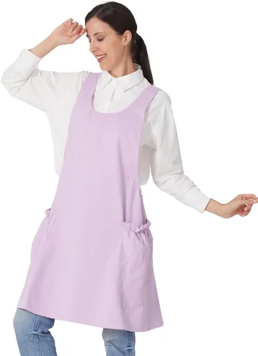 Miniatura 36 de Delantales ajustables con espalda cruzada para mujer con bolsillos de algodón y lino para cocinar y hornear Flores rosa