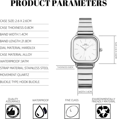Miniatura 6 de IBSO BOERNI AIBISINO Relojes de cuarzo para mujer, esfera cuadrada, relojes casuales, reloj analógico, impermeable, reloj de moda para niñas