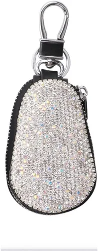 Miniatura 8 de Funda para llave de coche, multifuncional, con cierre y mosquetón, piel con brillantes, color rosa