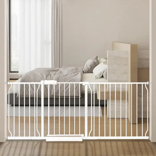 Miniatura 7 de Puerta Extra Ancha para Bebés 66.9-71.65 Montada a Presión, Puertas de Seguridad para Niños Perros Mascotas con Puerta de Paso para Entradas