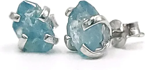 Miniatura 74 de Natural raw gemstone stud earrings with white gold over 925 sterling silver, 6 to 7mm rough genuine quality birthstone gift for her, Uniquelan