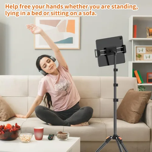 Miniatura 2 de XXZU Trípode de pie de 72 pulgadas para tablet, soporte para tablet con cabeza de bola de 360°, soporte de piso ajustable en altura con funda