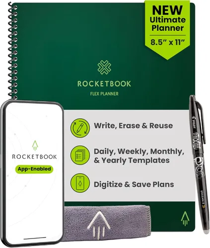 Miniatura 20 de Rocketbook Fusion Hybrid - Planificador y cuaderno reutilizables en uno, páginas en blanco adicionales, rastreador de metas y proyectos, Azul marino