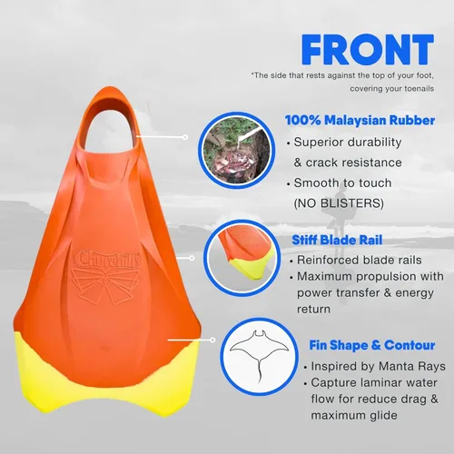 Churchill® Aletas de natación Vortex hechas de goma malasia. Diseñadas para propulsión de aletas de natación, buceo, surf, bodyboard, unisex.