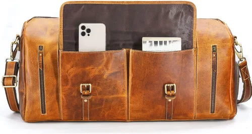 Miniatura 4 de KomalC Bolsas de lona de cuero para hombres y mujeres de grano completo de viaje durante la noche, fin de semana, bolsas de cuero para deportes