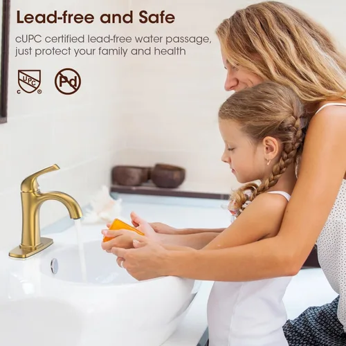 Miniatura 6 de Grifos de Baño de Un Solo Orificio Oro Cepillado, Grifo de Baño Oro Cepillado, Grifo de Fregadero de Latón de Una Sola Manija para Baño para 1 o 3