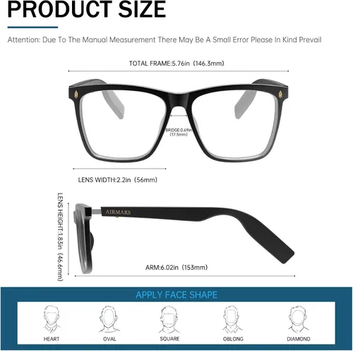 Miniatura 5 de Gafas inteligentes AIRMARS para hombres y mujeres con altavoz/gafas de sol Bluetooth con lentes de filtro de luz azul, gafas inteligentes Bluetooth