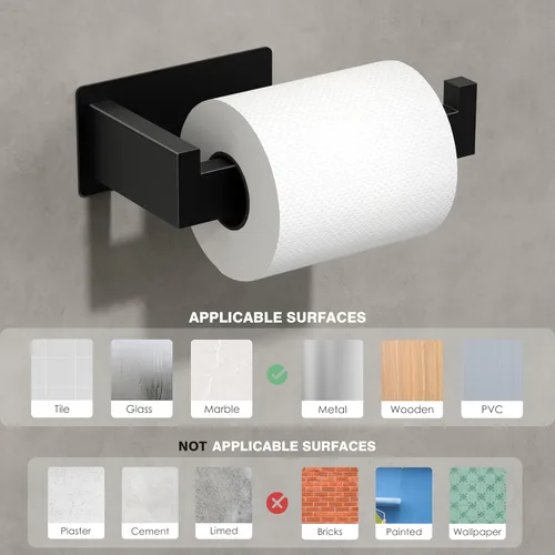 Miniatura 7 de Auxmir Soporte de papel higiénico negro mate, soporte de rollo de papel higiénico autoadhesivo para montaje en pared, acero inoxidable SUS304