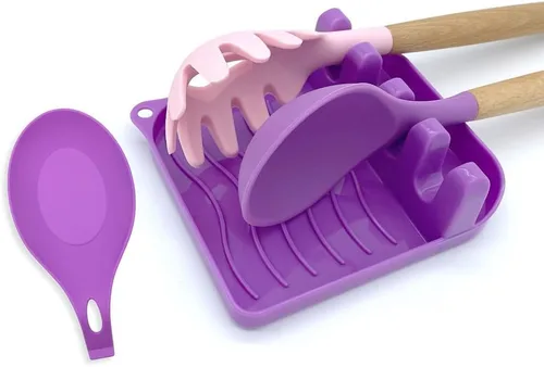 Miniatura 12 de Paquete de 2 cucharas para múltiples utensilios con almohadilla de goteo, antideslizante, resistente al calor, soporte para cuchara de cocina