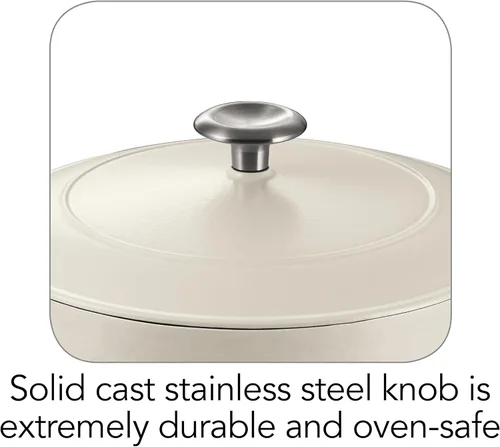Miniatura 7 de Tramontina Bestow - Olla para horno holandés de hierro fundido esmaltado con tapa, redonda, 5.5 cuartos de galón, color blanco mate