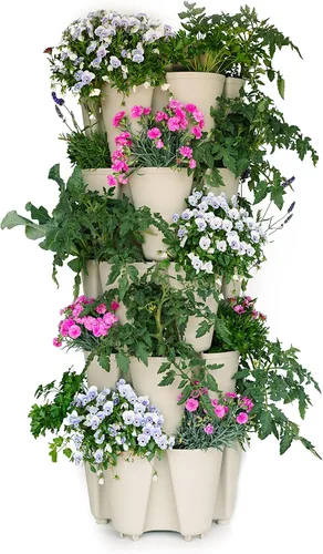 Miniatura 7 de Greenstalk Maceta de jardín vertical grande patentada de 5 niveles con sistema de riego interno patentado, ideal para cultivar una variedad