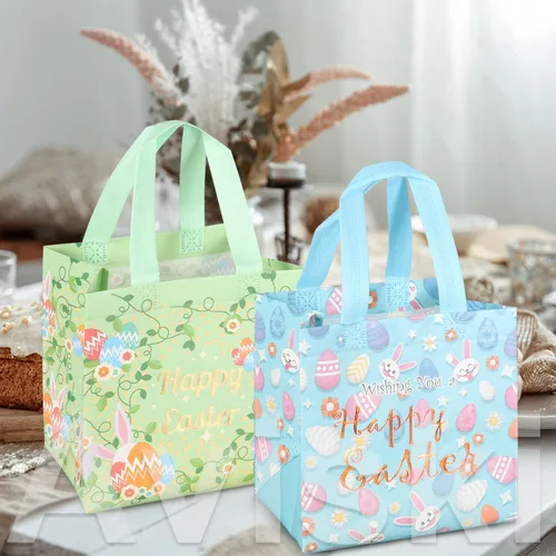 Miniatura 7 de Aviski 12 bolsas de caza de huevos de Pascua feliz, bolsa de regalo de huevo de zanahoria con asas, bolsas de regalo de Pascua, envoltura de regalos