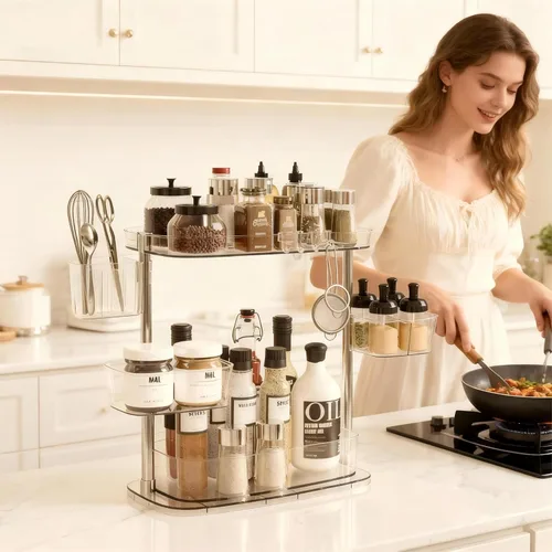 Miniatura 5 de Organizador de maquillaje giratorio de 360°, organizador de maquillaje con soporte para brochas y soporte de perfume, organizador de mostrador
