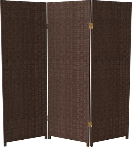 Pantalla plegable de fibra tejida corta de 4 pies, color moca oscuro, 3 paneles