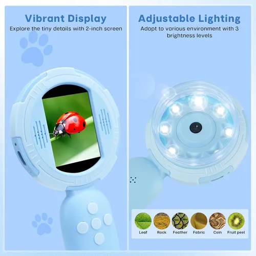 Miniatura 4 de Mia - Microscopio digital para niños con pantalla IPS de 2 pulgadas, kit de juguete educativo de ciencia, regalo de Navidad/cumpleaños para niños