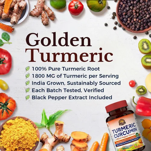 Miniatura 3 de Vitalitown Raíz de curcumina de cúrcuma + pimienta negra, 1800 mg, cultivada en India, 95% curcuminoides estandarizados, ultra potencia, 2000%