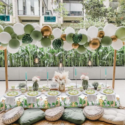 Miniatura 5 de 121 piezas de decoración temática de safari en la selva para baby shower, suministros de fiesta de cumpleaños para niños y niñas, mantel, platos