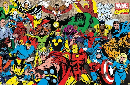 Trends International Marvel Comics - Póster de pared con línea retro, 22.375 x 34 pulgadas, versión premium sin marco