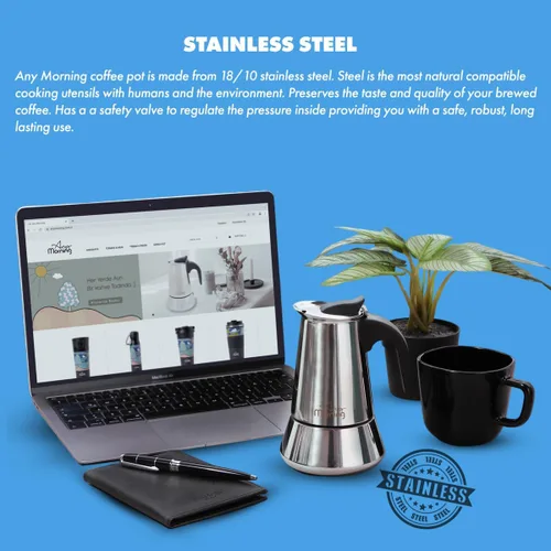 Miniatura 2 de Any Morning Cafetera espresso para estufa, cafetera cubana, cafetera de acero inoxidable con parte superior de la estufa y cafetera moka, cafetera