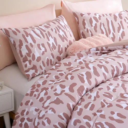 Miniatura 6 de JANZAA Juego de edredón tamaño Individual, juego de cama beige con estampado de leopardo, ropa de cama elegante y con estilo con estampado de animal