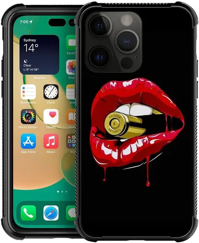 Miniatura 32 de ZHEGAILIAN Funda compatible con iPhone 14, funda de munición AK 47, parte trasera de vidrio templado+funda protectora de TPU de silicona suave