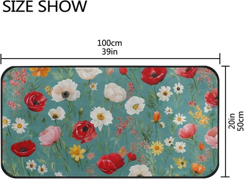Miniatura 3 de Gredecor Alfombra de cocina verde azulado con diseño de racimo de flores, antideslizante, lavable, rústica, alfombra para el hogar, cocina, oficina