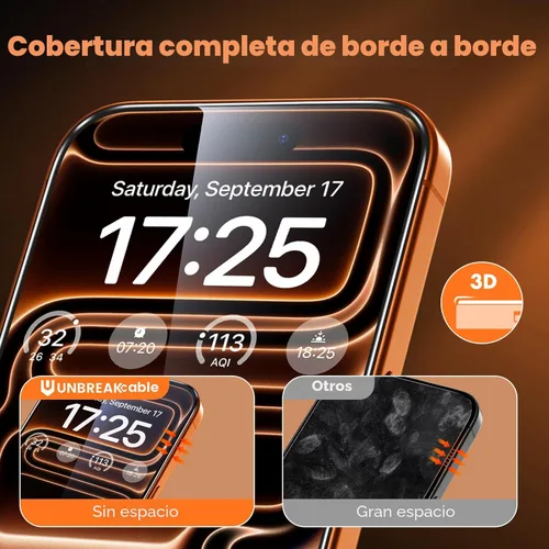 Miniatura 3 de UNBREAKcable Protector de pantalla para iPhone 17 Pro Max, 3 unidades de vidrio templado de cobertura completa [grado militar inastillable]
