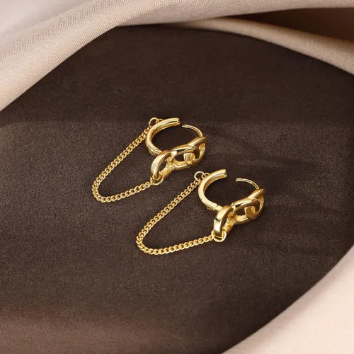 Miniatura 4 de SLUYNZ Aretes de aro de cadena de plata de ley para mujeres, adolescentes, aretes de aro minimalistas con borla