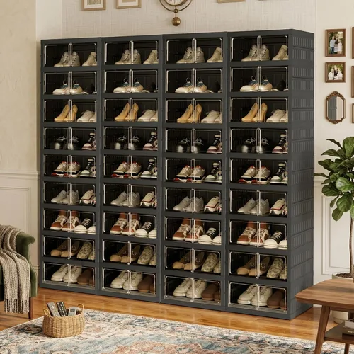 Miniatura 22 de Organizador de Zapatos Plegable Caja de Almacenamiento, Estante de Zapatos Plegable Portátil Extra Grande para Closet, Caja de Almacenamiento