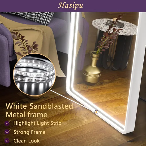 Miniatura 3 de Hasipu Espejo arqueado de longitud completa con luces, espejo iluminado de cuerpo completo de 56 x 16 pulgadas con soporte, atenuación de 3