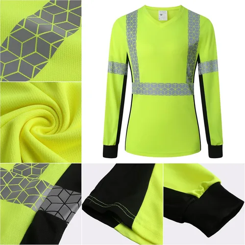 Miniatura 5 de Playera de Seguridad para Mujer, Camiseta Reflectante de Alta Visibilidad para Mujer con Patrón Reflectante Inusual, Manga Corta Transpirable
