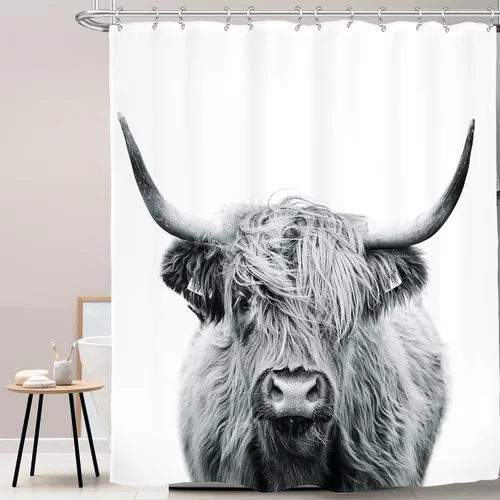 Miniatura 23 de AMBZEK - Cortina de ducha pequeña para establo con vaca de las tierras altas, 36 pulgadas de ancho x 72 pulgadas de largo, toro occidental, diseño