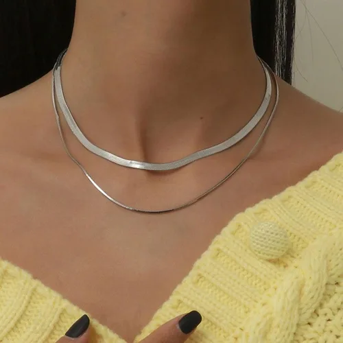 Miniatura 6 de Risamil Collar de oro para mujer, a la moda, delicado collar de cadena de serpiente de espiga de oro de 14 quilates, collar de espiga en capas