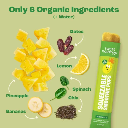 Miniatura 3 de Sweet Nothings, Piña, Paletas de batido de fruta exprimido para niños USDA Organic, paquete de 24 - Sin colorantes, sin azúcar añadida, sin lácteos