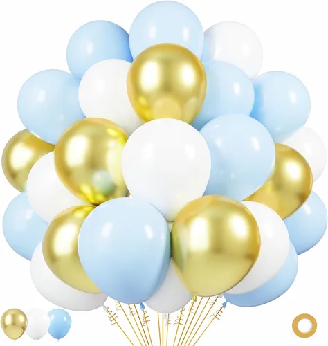 Globos de látex azul dorado y blanco, paquete de 50 globos azul claro de 12 pulgadas, globos de helio para niños, baby shower, cumpleaños, despedida