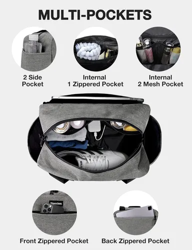 Miniatura 3 de Noozion Bolsa de gimnasio pequeña de 14 pulgadas para mujeres y hombres, mini bolsa de lona ligera con múltiples bolsillos, bolsa deportiva
