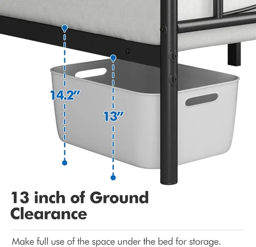 Miniatura 6 de Yaheetech Estructura de Cama Tamaño Twin Plataforma de Metal con Cabecero de Diseño Curvo Piecero/No Necesita Somier/Base de Colchón/Soporte Negro