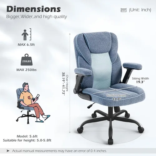 Miniatura 3 de SEATZONE Sillas de escritorio de oficina en casa con ruedas y reposabrazos, silla de oficina, cómoda malla ergonómica con tela polar de peluche