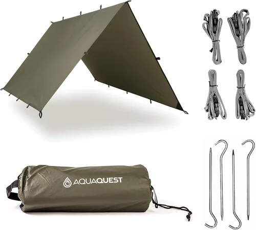 Miniatura 13 de AquaQuest Lona Safari – Ligera impermeable (0.197 in) con costuras selladas Ripstop para mochileros, senderismo y camping en hamacas Verde oliva