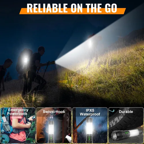 Miniatura 8 de Hoxida Linternas de Camping Recargables de Altos Lúmenes - 2000 Metros de Haz Largo, Súper Brillante, Linterna LED, Impermeable, Luces de Tienda