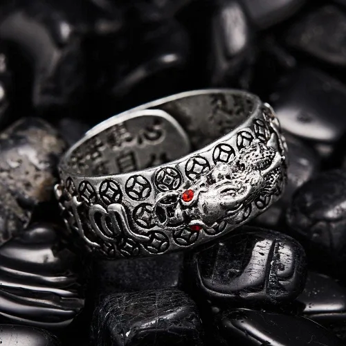Miniatura 5 de Feng Shui PiXiu - Anillo de protección para mantra de riqueza, anillo ajustable, anillo de sutra de corazón budista, anillo de Buda ajustable
