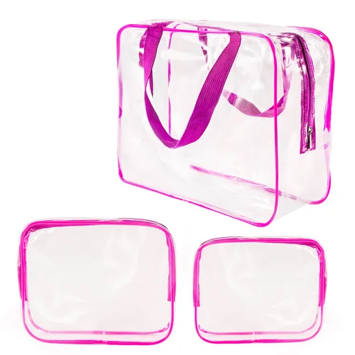 Miniatura 36 de Kit de 3 piezas de bolsas de artículos de aseo de viaje de PVC cristalino para mujeres y hombres, organizador de embalaje de vinilo impermeable